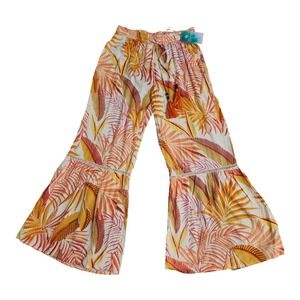 NWT True Destinations Resort Wear Flare Pants Beach Coverup sz L New Pink Orange